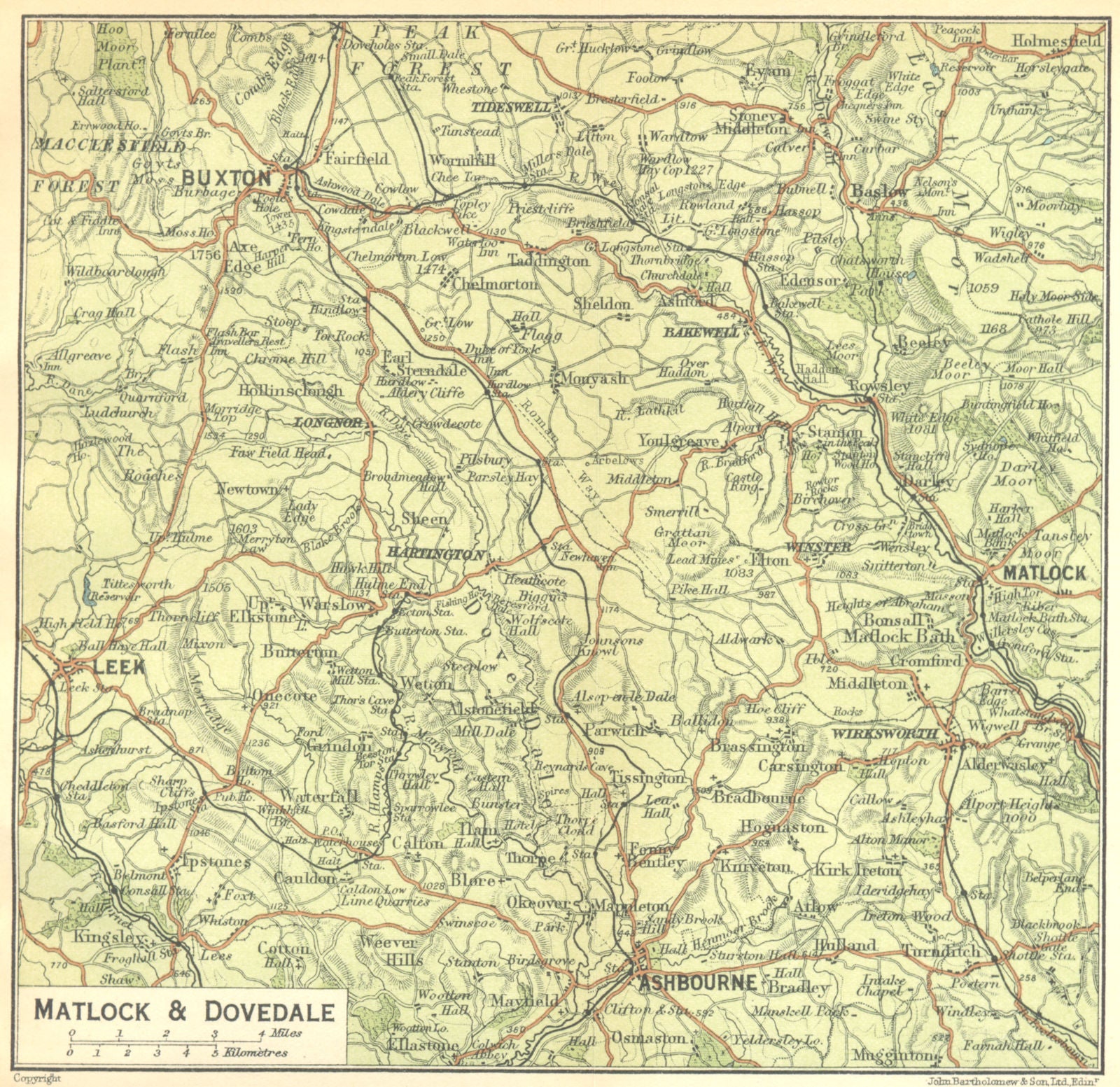 DERBYS. Matlock & Dovedale 1924 old antique vintage map plan chart